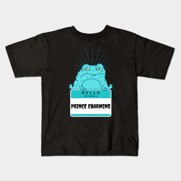 Prince Charming Frog " Hello My Name is" Aqua/Light Green Kids T-Shirt by jackofdreams22